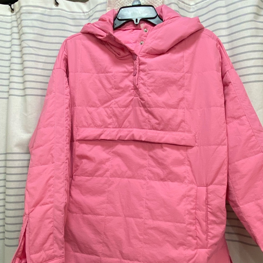 Pink Quilted Pullover Puffer Hoodie